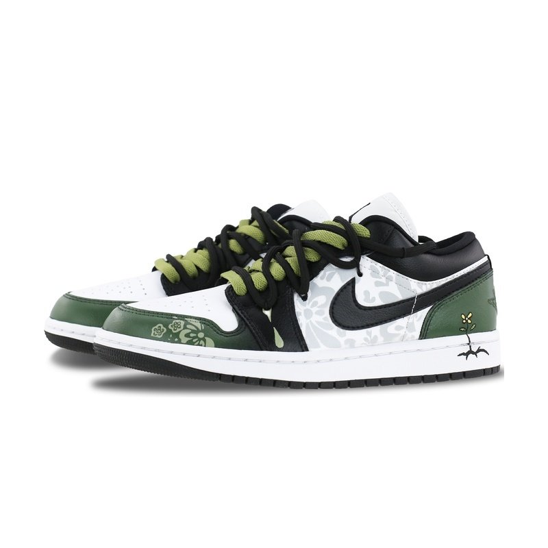 Custom Jordans Shoes Flower Power Green Black - Image 3