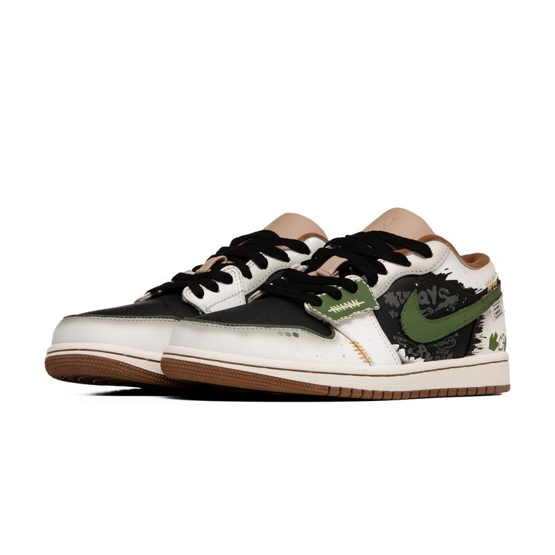 Custom Jordans Shoes Graffiti Splashing Black Green - Image 3