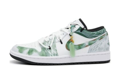 Custom Jordans Shoes Snake Jade Stone White Green