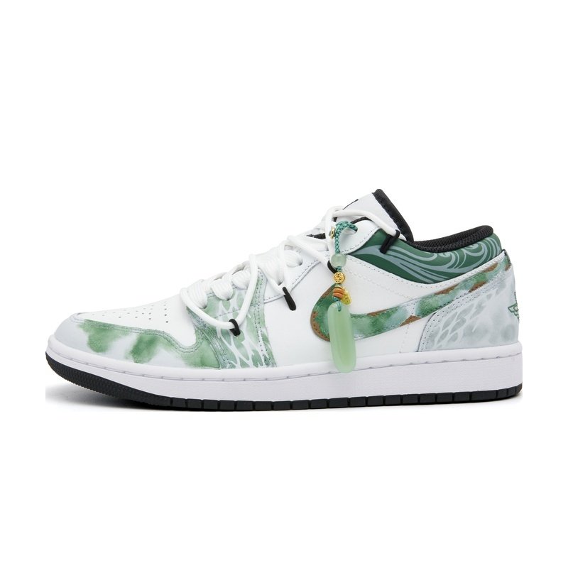 Custom Jordans Shoes Snake Jade Stone White Green