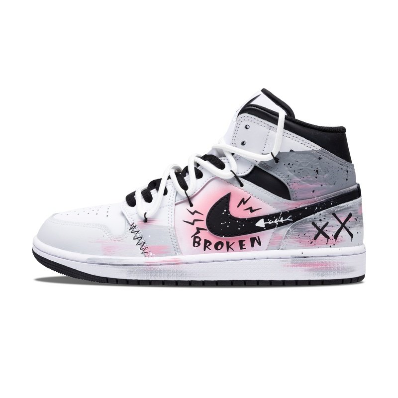 Custom Jordans Shoes Street Ghost Black Pink White